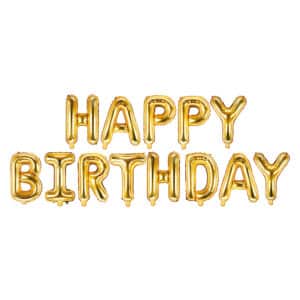 Happy Birthday – kuldne fooliumist õhupall, 340×35 cm
