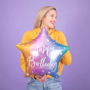 Happy Birthday värviline täht – fooliumist õhupall, 40 cm