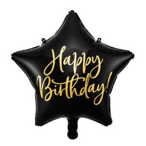 Happy Birthday must täht – fooliumist õhupall, 40 cm
