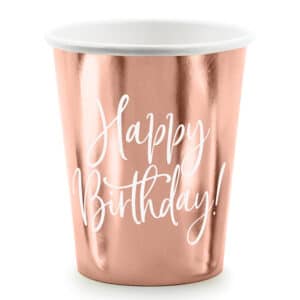 Happy Birthday! – roosa kuld joogitopsid 260 ml, 6 tk