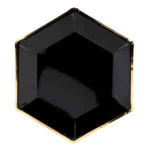 Mustad kuldse servaga taldrikud 23 cm, 6 tk