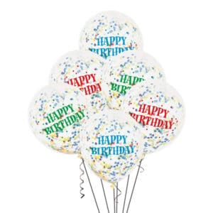 Läbipaistvad Happy Birthday  õhupallid värviliste litritega, 6 tk