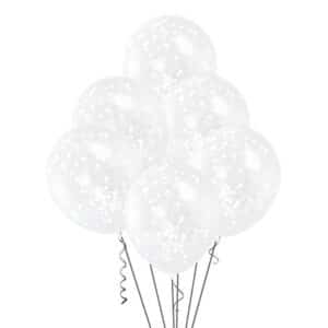 Läbipaistvad õhupallid valgete litritega, 6 tk
