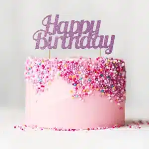 Happy Birthday – roosa glitter tordikaunistus