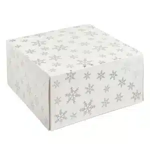 Hõbedased lumehelbed – tordikarp 26x26x12,7 cm