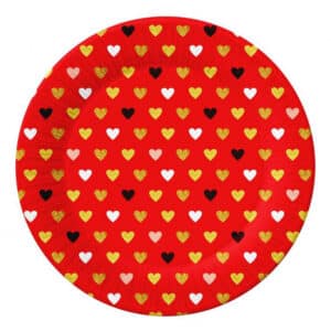 XOXO – punased südametega taldrikud 18 cm, 6 tk