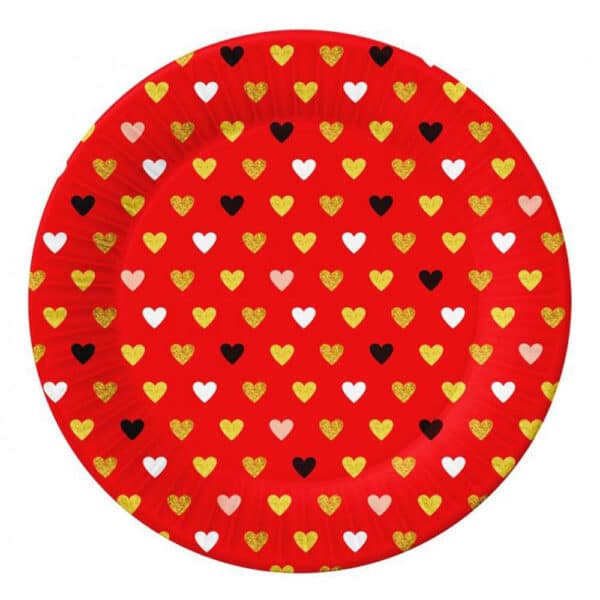 XOXO - punased südametega taldrikud 18 cm, 6 tk