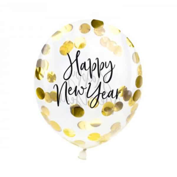 Läbipaistvad õhupallid kuldsete litritega Happy New Year